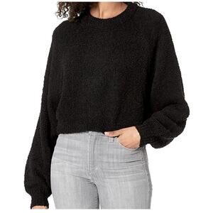 NIA Women's Black Cropped Casual Plush Long Sleeve Hoodie Pullover - Size Small